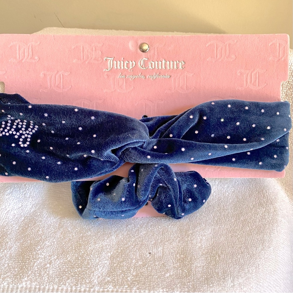 Juicy Couture 2pc Royal Blue Headband and Scrunchie Set with crystal detail NEW